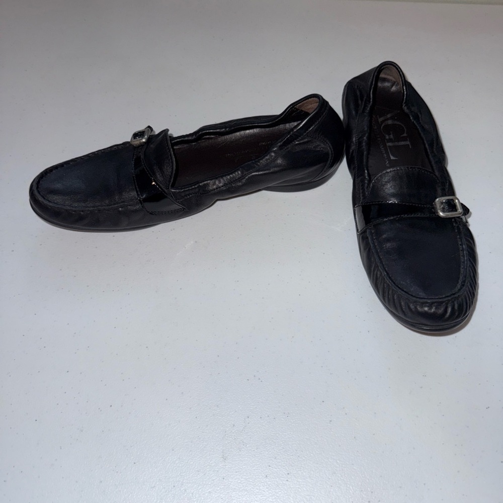 AGL Attilio‎ Giusti Leombruni Women's Black Soft Leather Horsebit Loafers Sz 8.5